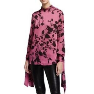 Equipment Femme Avelaine Pink floral Long Sleeve Satin Tunic Blouse Sz XL
